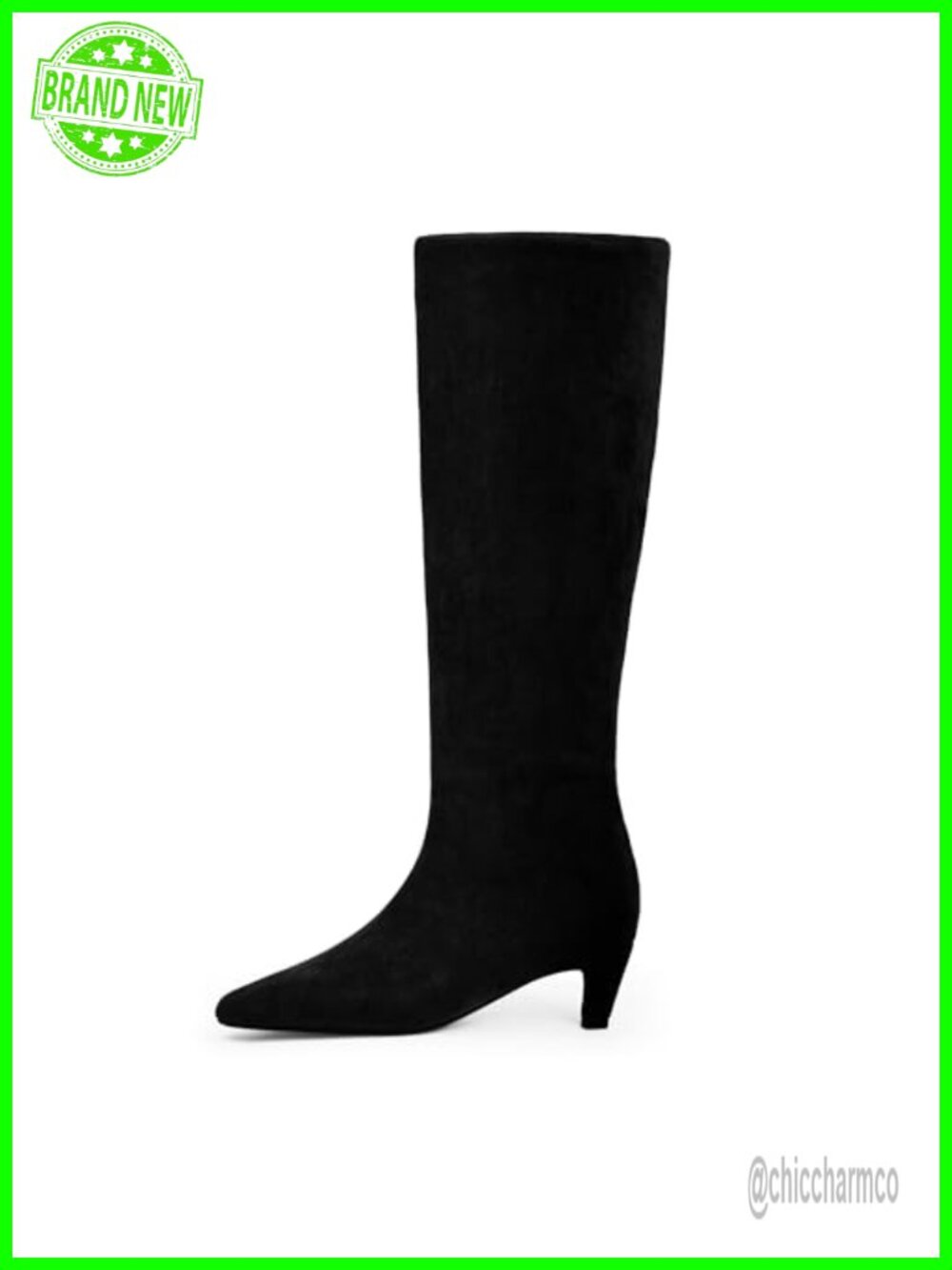 Kitten Heel Knee High Boots Square Toe Faux Suede Tall Boots